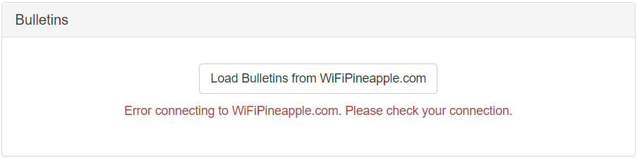 Error message when trying to load bulletins from WiFiPineapple.com